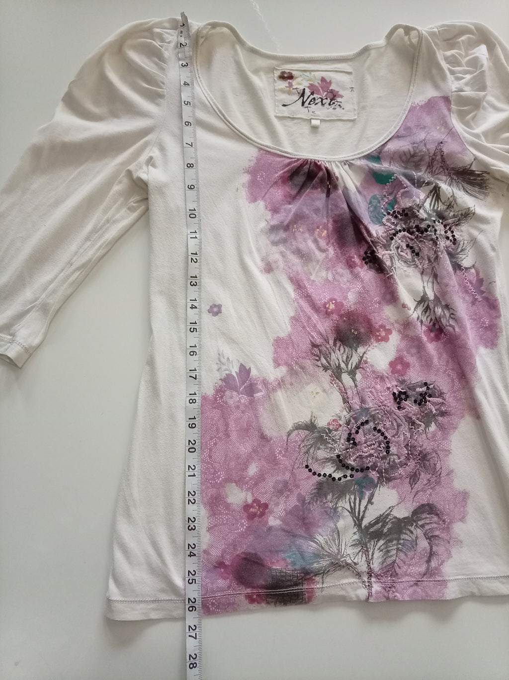 Vintage Next Cream Floral Puff Sleeve Top | UK 12