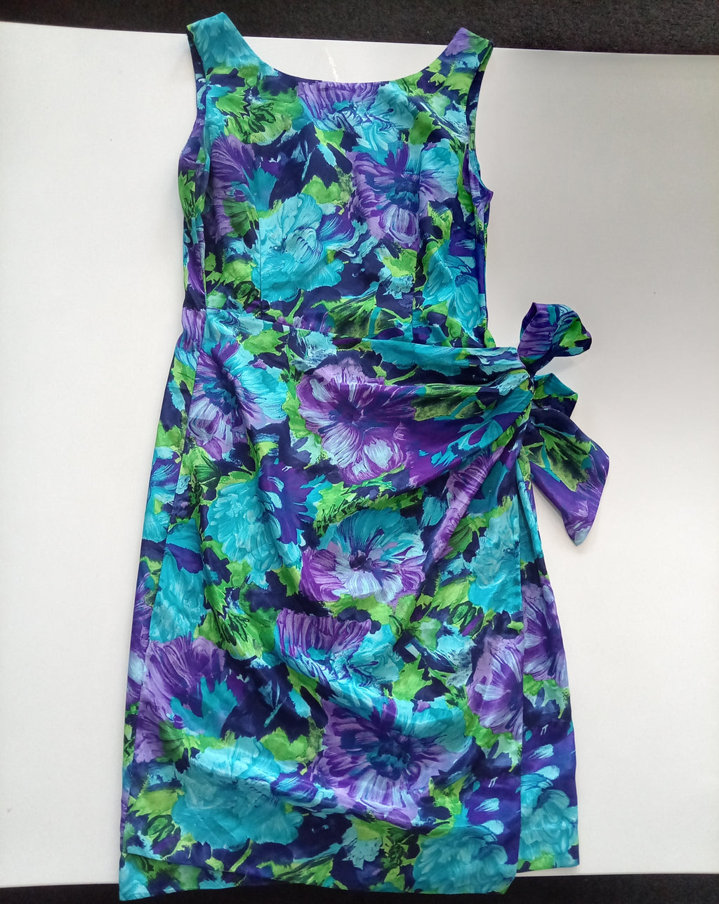 Vintage Josephine Walsh Abstract Floral Dress with Side Tie – UK 12/14