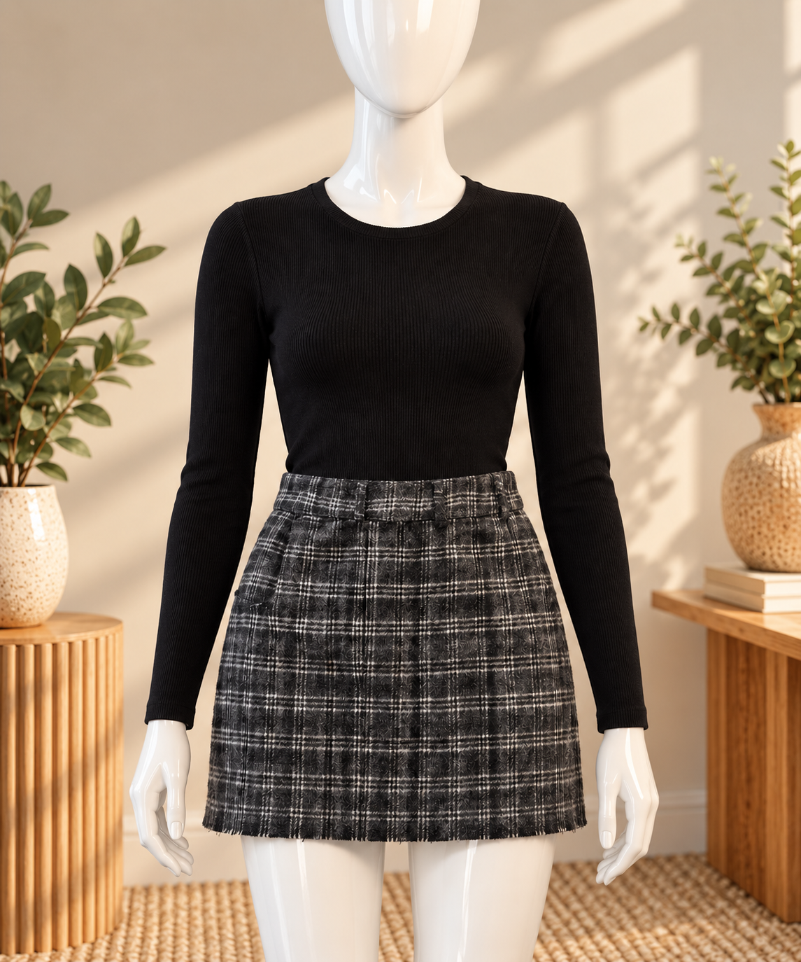 Grey Check Wool Blend Mini Skirt – Size XS | Y2K Preppy