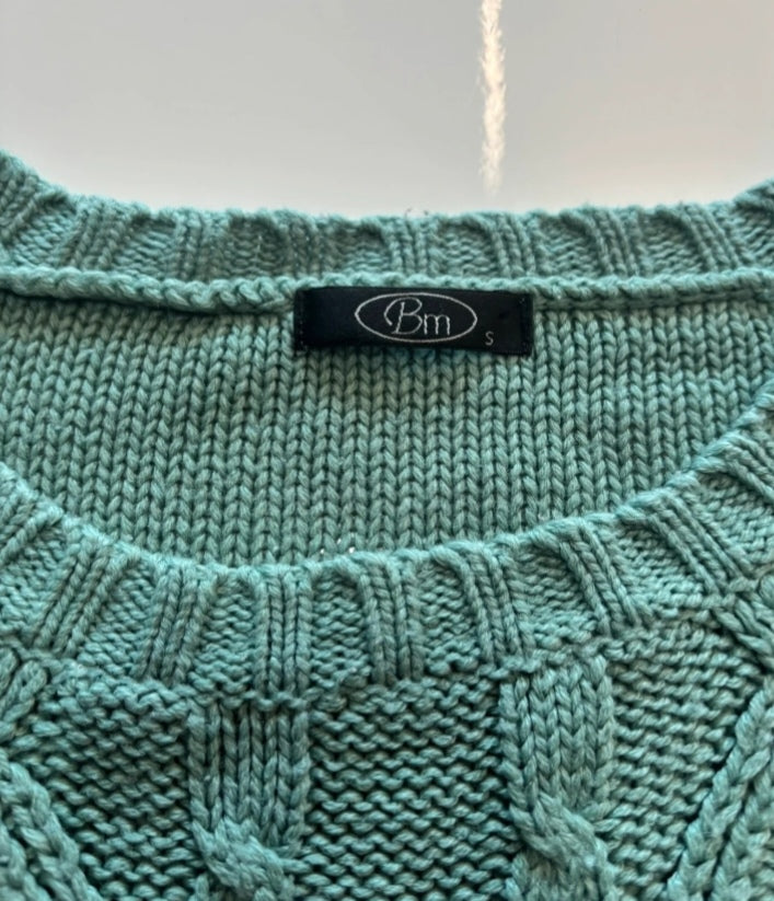 Bm Sage Green Cable Knit Jumper – Relaxed Fit Size S