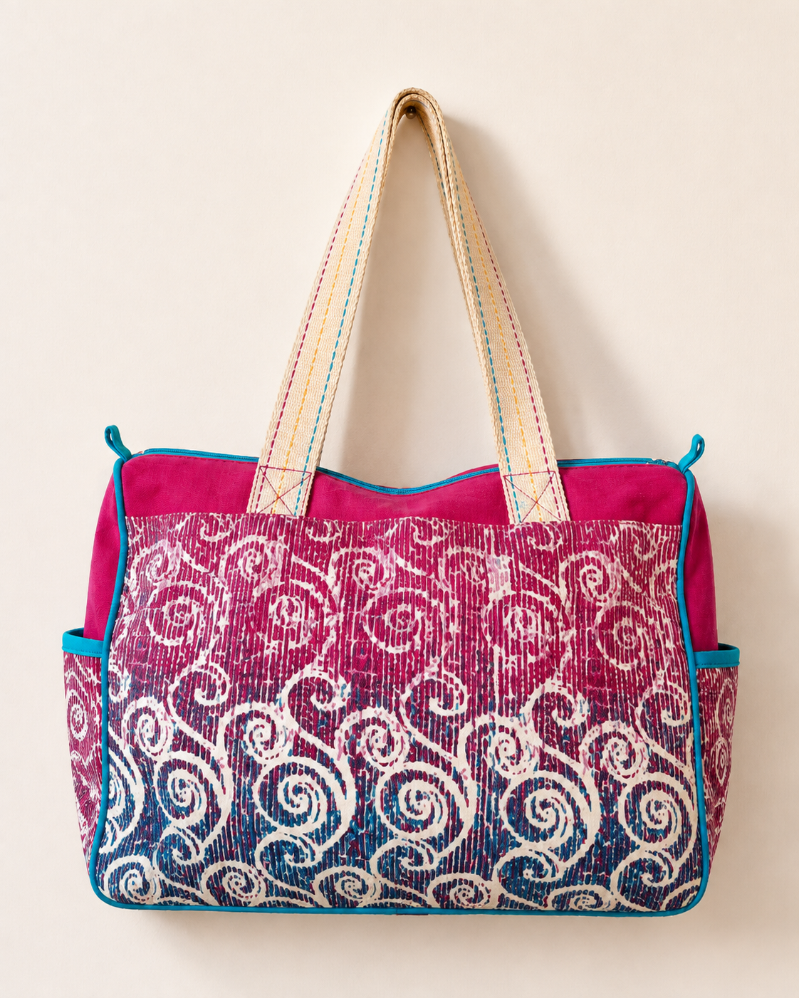 Megina Colourful Patchwork Tote Bag – Floral Boho Zip Top