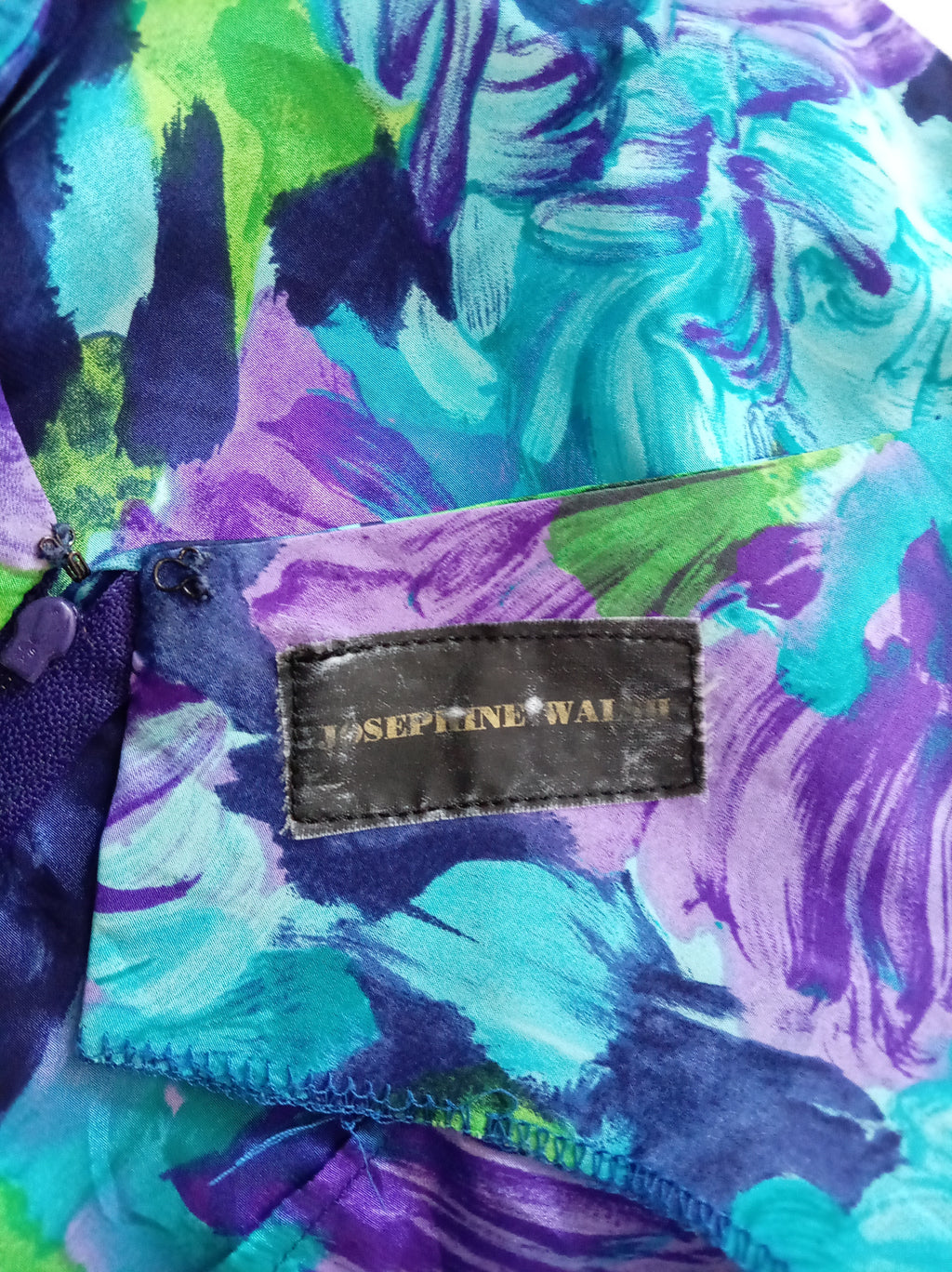 Vintage Josephine Walsh Abstract Floral Dress with Side Tie – UK 12/14