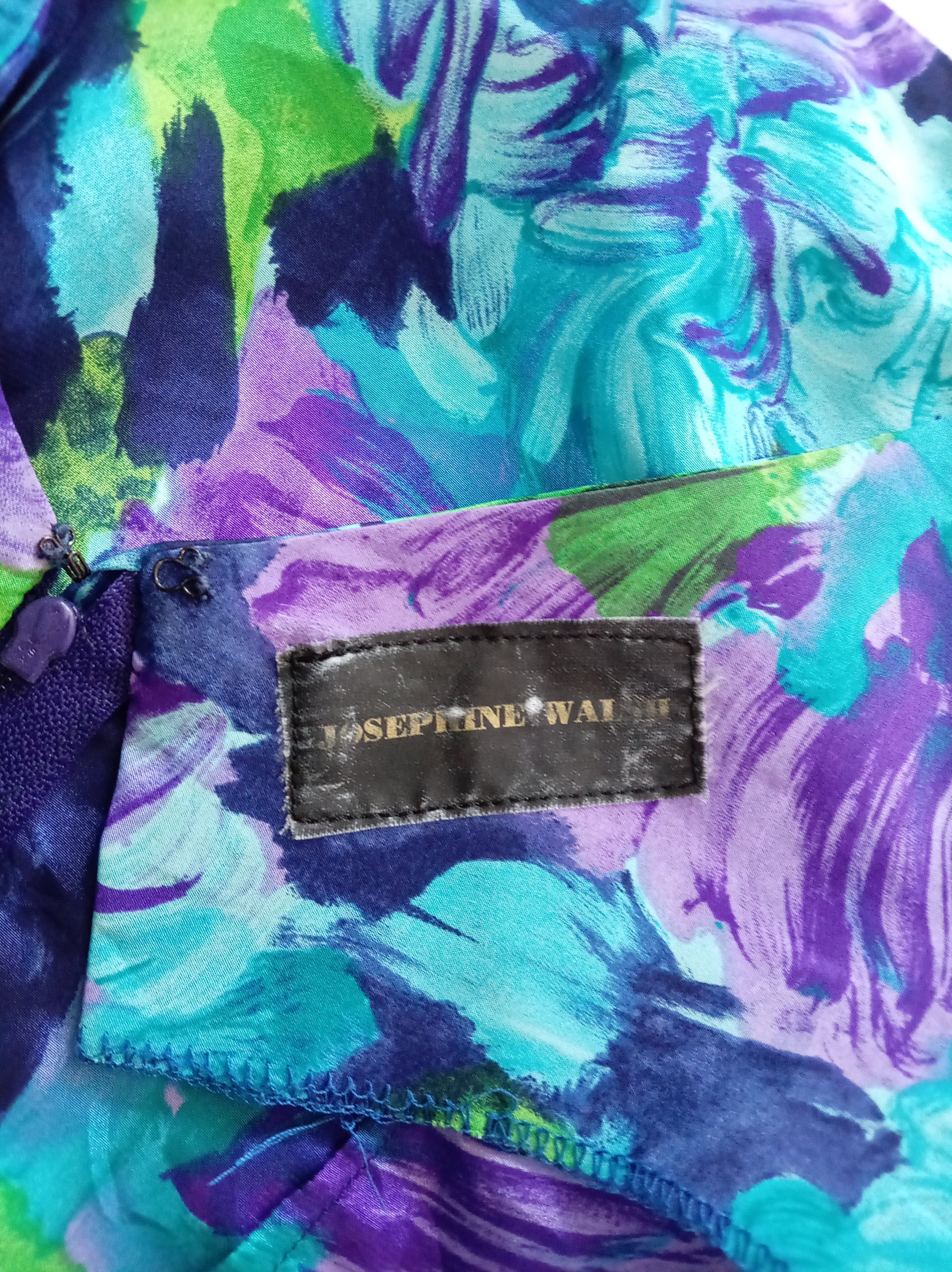 Vintage Josephine Walsh Abstract Floral Dress with Side Tie – UK 12/14