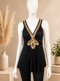 Sandra Andrelozzi Black Embellished Modal Tunic Top – Size M