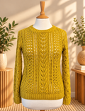Papaya Mustard Yellow Openwork Cable Knit Jumper – Size S