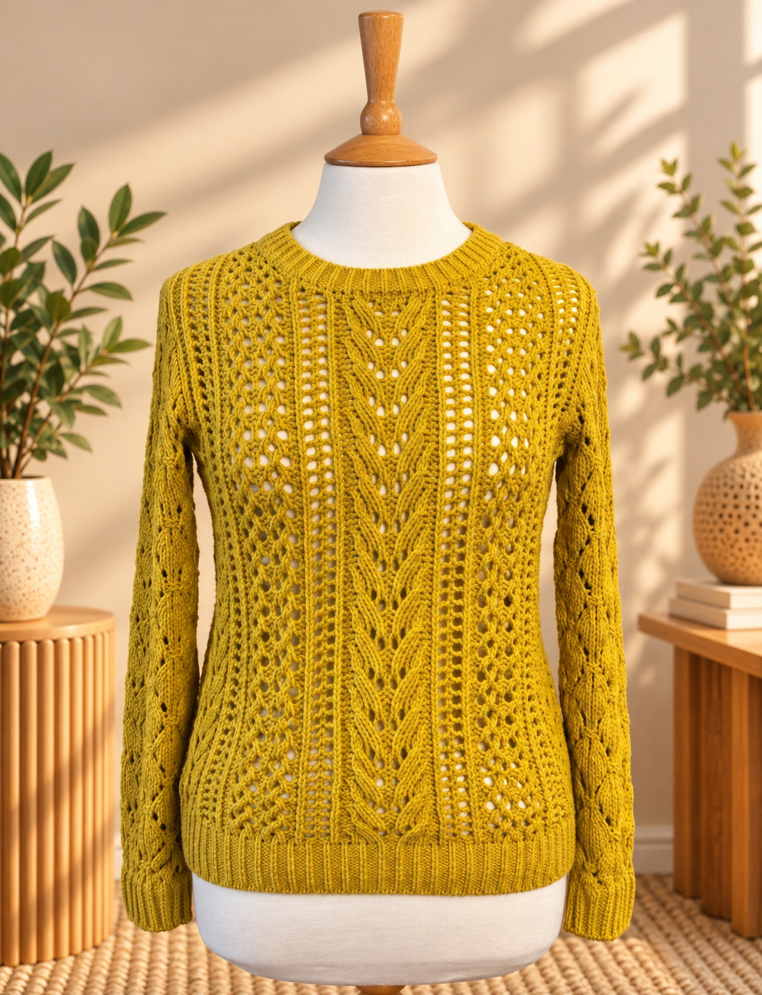 Papaya Mustard Yellow Openwork Cable Knit Jumper – Size S