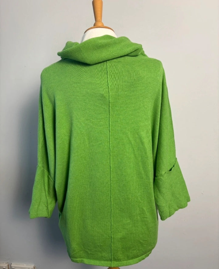 Marble Lime Green Oversized Cowl Neck Cotton Jumper BNWT XS