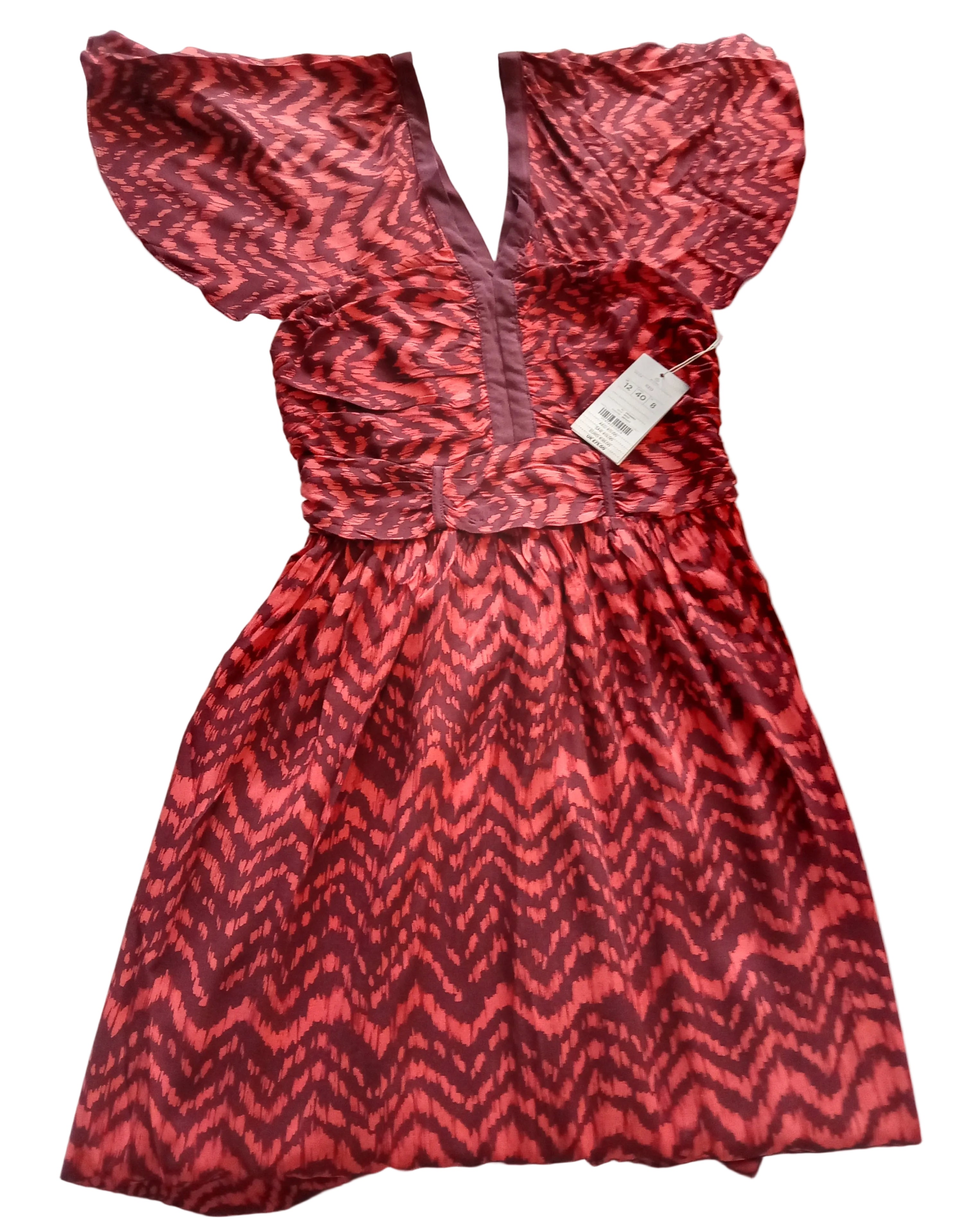 Red Abstract Print Midi Dress UK 12 BNWT Flutter Sleeve Occasion Dress