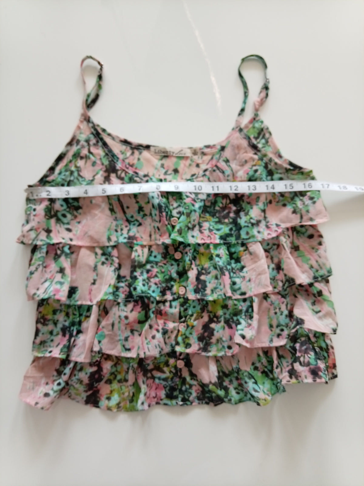 Liberty Love Pink Green Floral Tiered Ruffle Cami Top XS