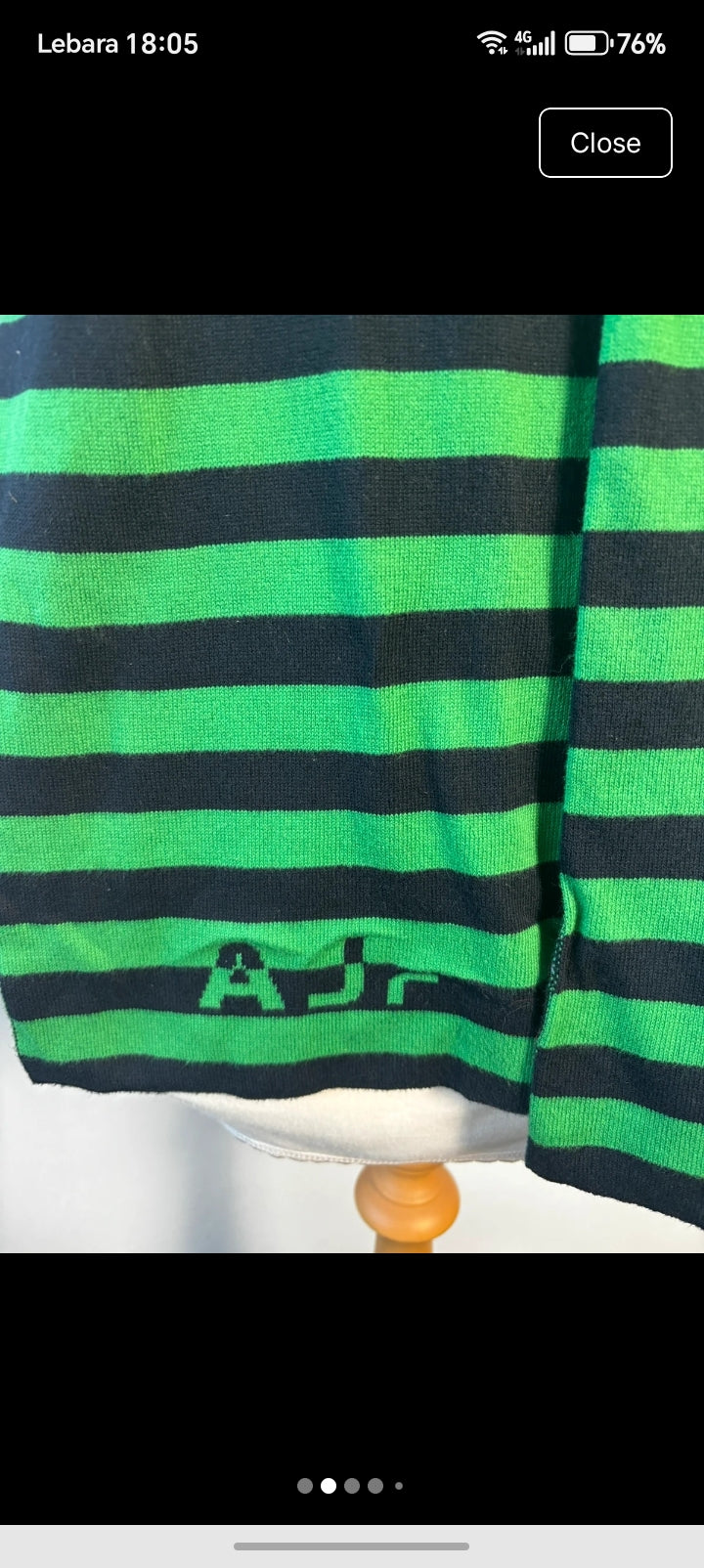 Armani Junior Emerald Green Navy Striped Wool Scarf — Made in Italy — AJ Logo — 100% Wool