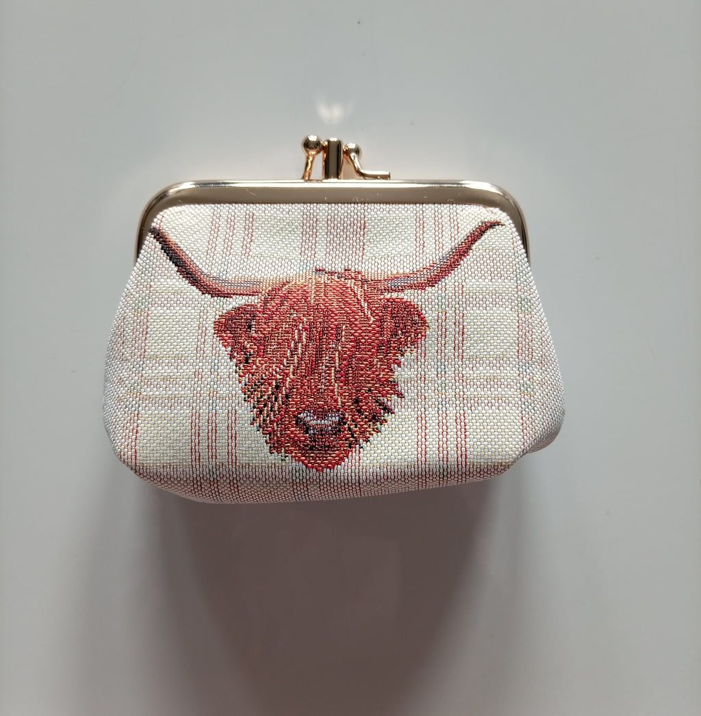 Signare Highland Cow Tapestry Kiss-Lock Coin Purse