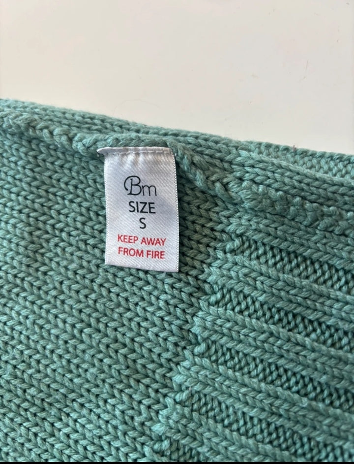 Bm Sage Green Cable Knit Jumper – Relaxed Fit Size S