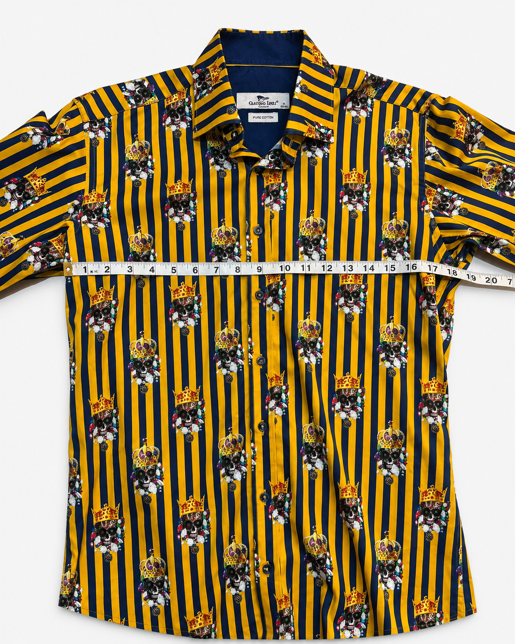 Claudio Lugli Couture Crowned Skull Stripe Cotton Shirt – Men’s M