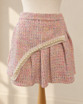 Pink Tweed Pleated Mini Skirt with Pearl Detail – Size L
