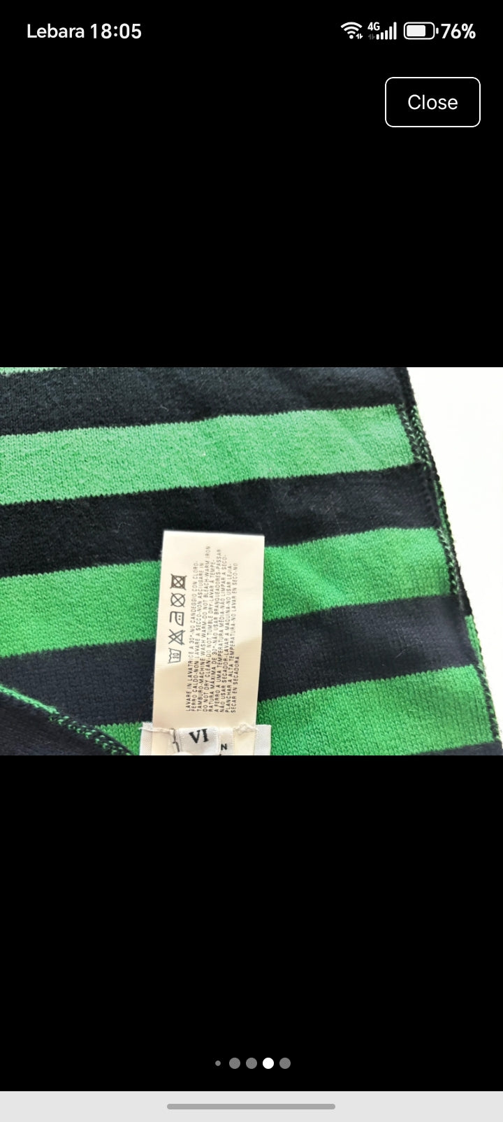 Armani Junior Emerald Green Navy Striped Wool Scarf — Made in Italy — AJ Logo — 100% Wool
