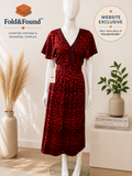 Red Abstract Print Midi Dress UK 12 BNWT Flutter Sleeve Occasion Dress