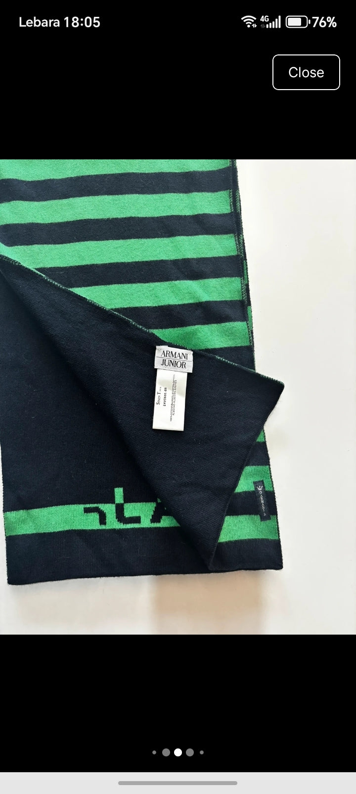 Armani Junior Emerald Green Navy Striped Wool Scarf — Made in Italy — AJ Logo — 100% Wool