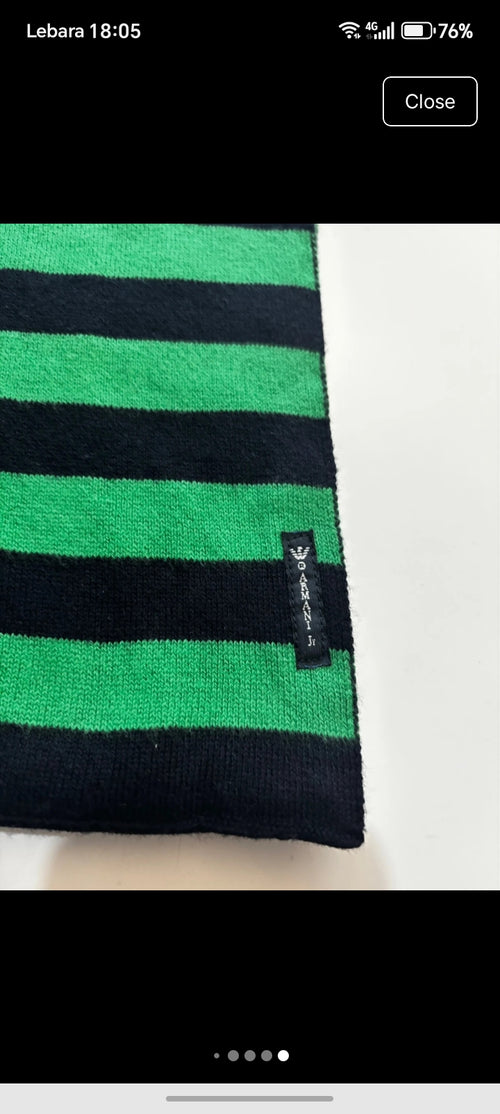 Armani Junior Emerald Green Navy Striped Wool Scarf — Made in Italy — AJ Logo — 100% Wool