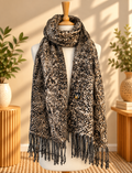 Snake Print Fringed Scarf Wrap – Black Beige Brown Animal Print
