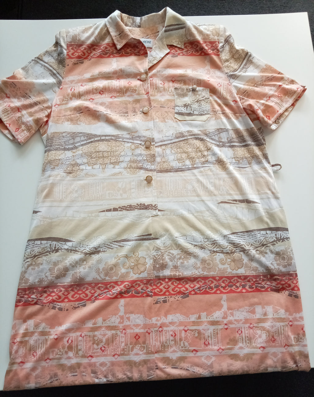 Vintage Coutureline Paris Abstract Print Belted Midi Dress – Size 52 (UK 22-24)