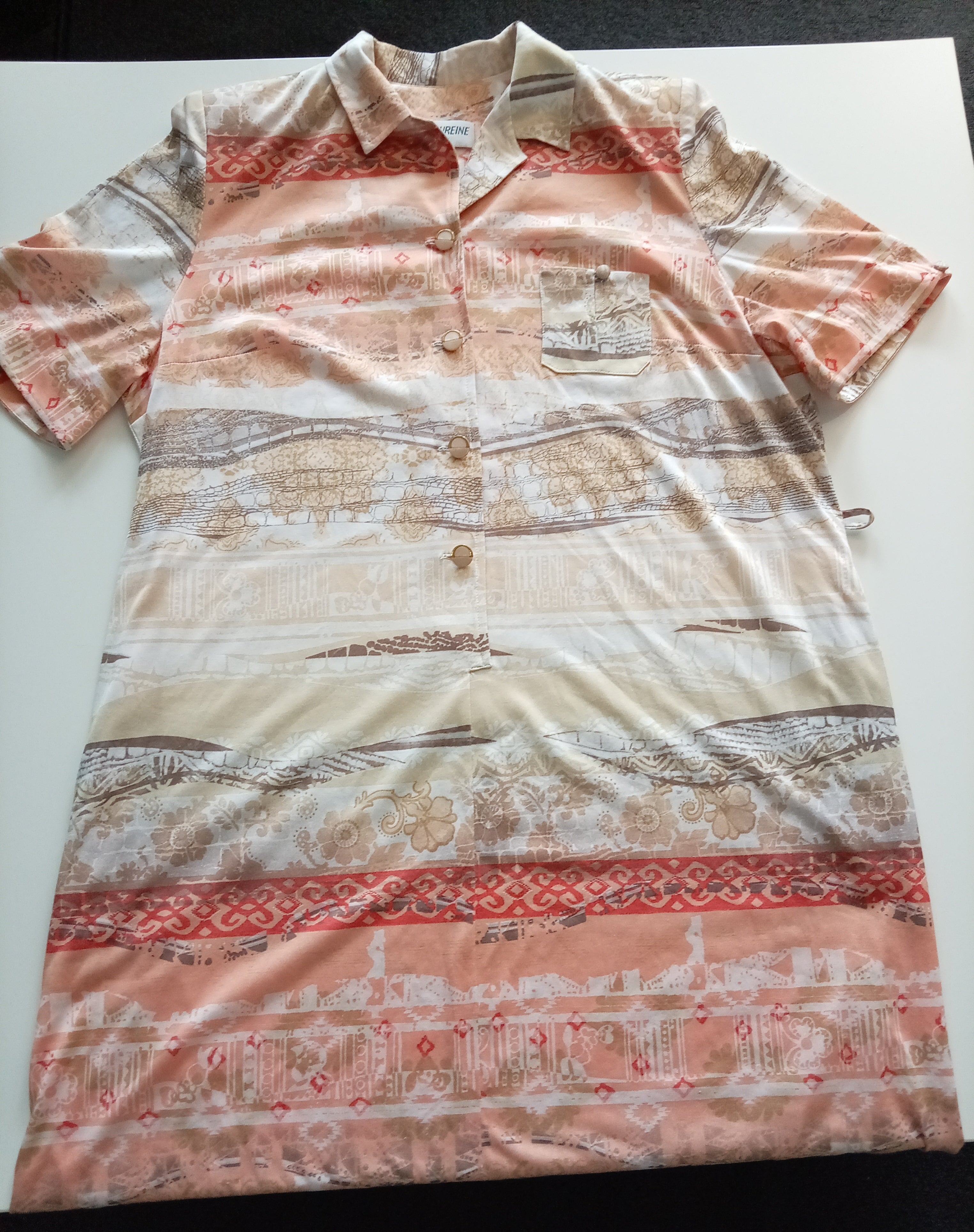 Vintage Coutureline Paris Abstract Print Belted Midi Dress – Size 52 (UK 22-24)