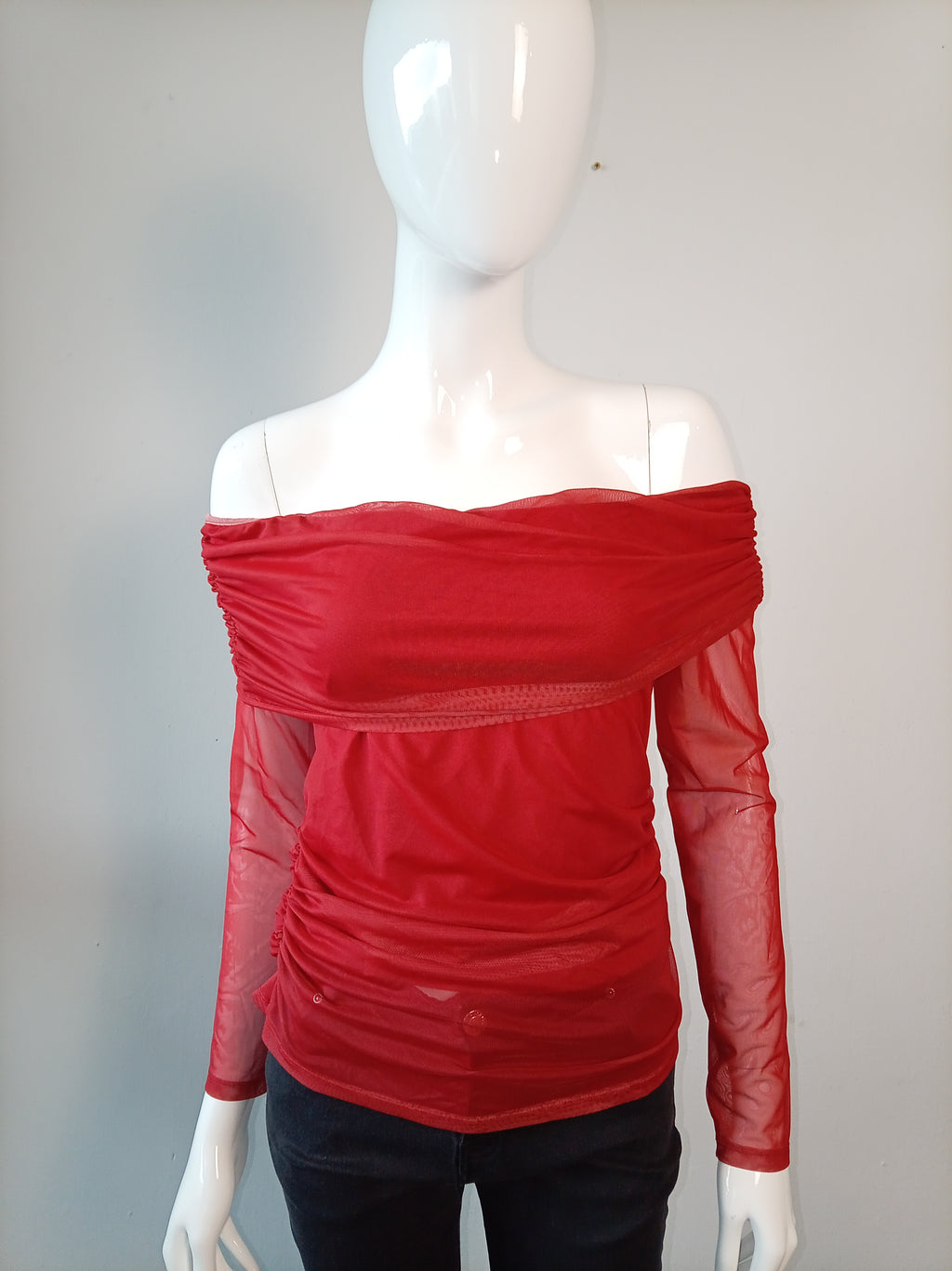 ❤️ BNWT Red Mesh Off-Shoulder Ruched Top | Y2K Party Going Out Top | Size 14