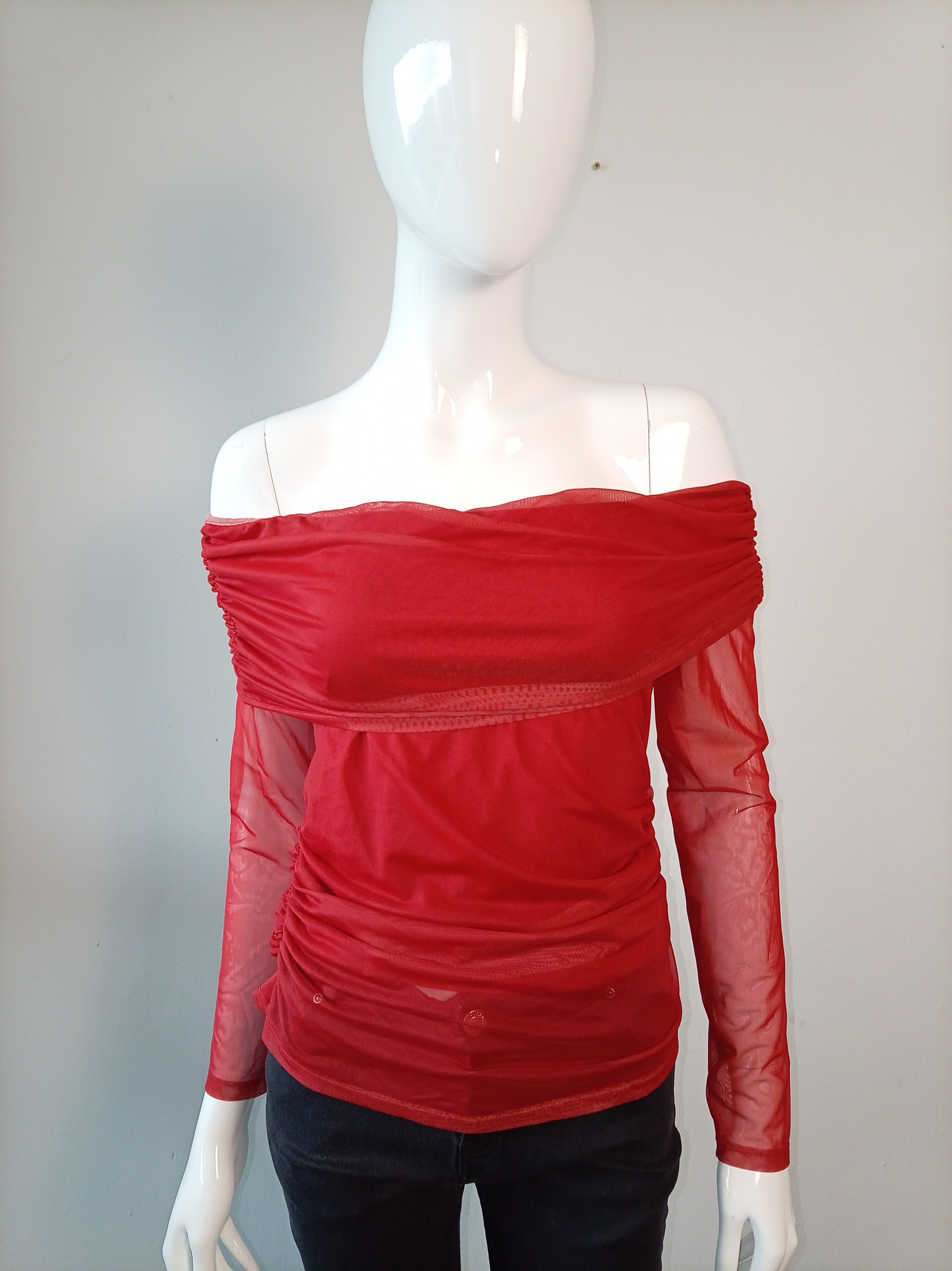 ❤️ BNWT Red Mesh Off-Shoulder Ruched Top | Y2K Party Going Out Top | Size 14