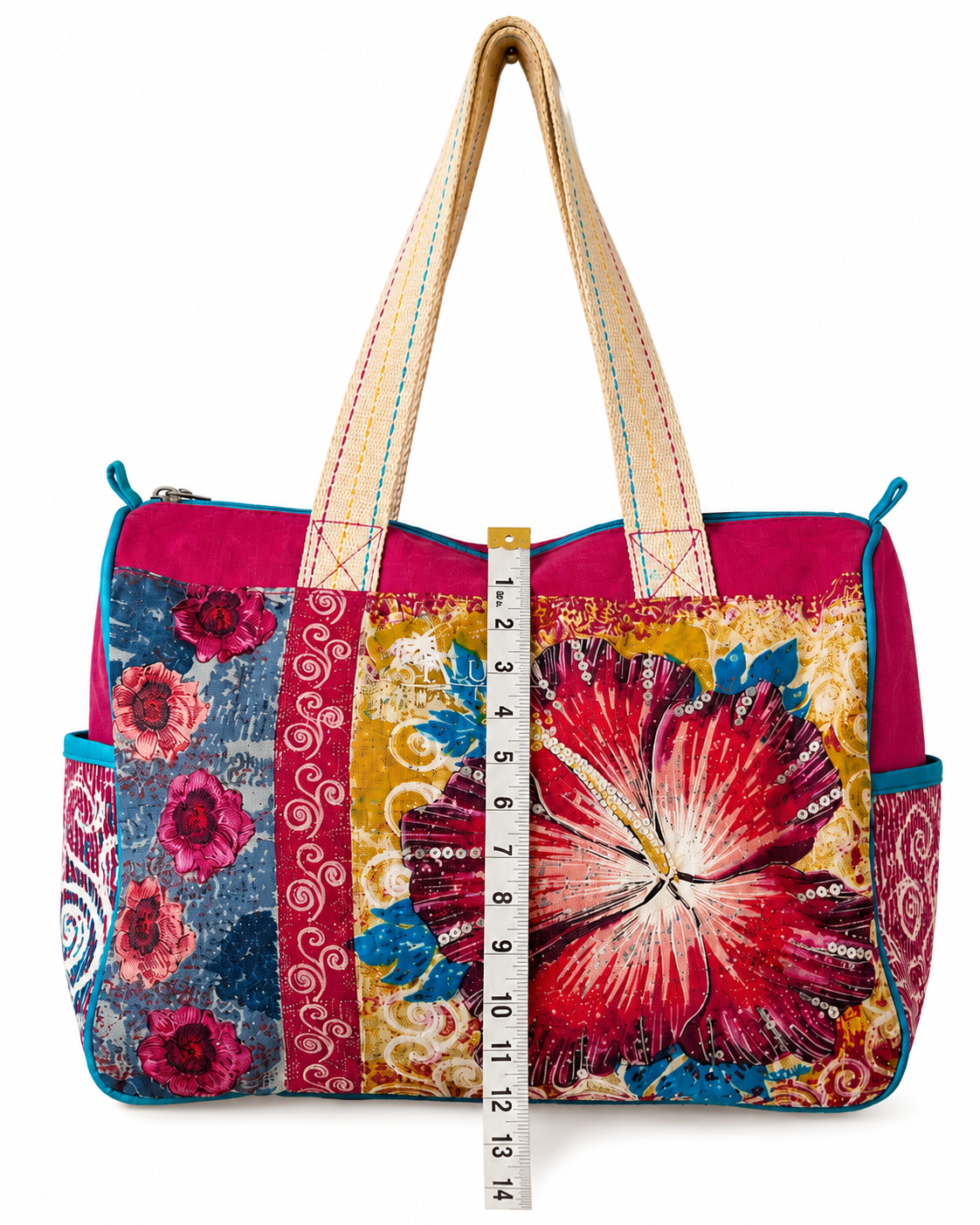 Megina Colourful Patchwork Tote Bag – Floral Boho Zip Top