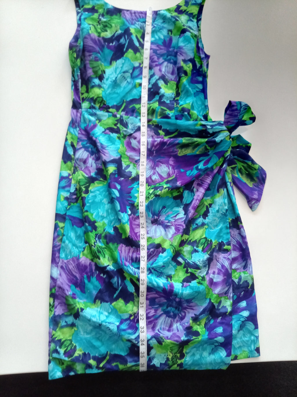 Vintage Josephine Walsh Abstract Floral Dress with Side Tie – UK 12/14