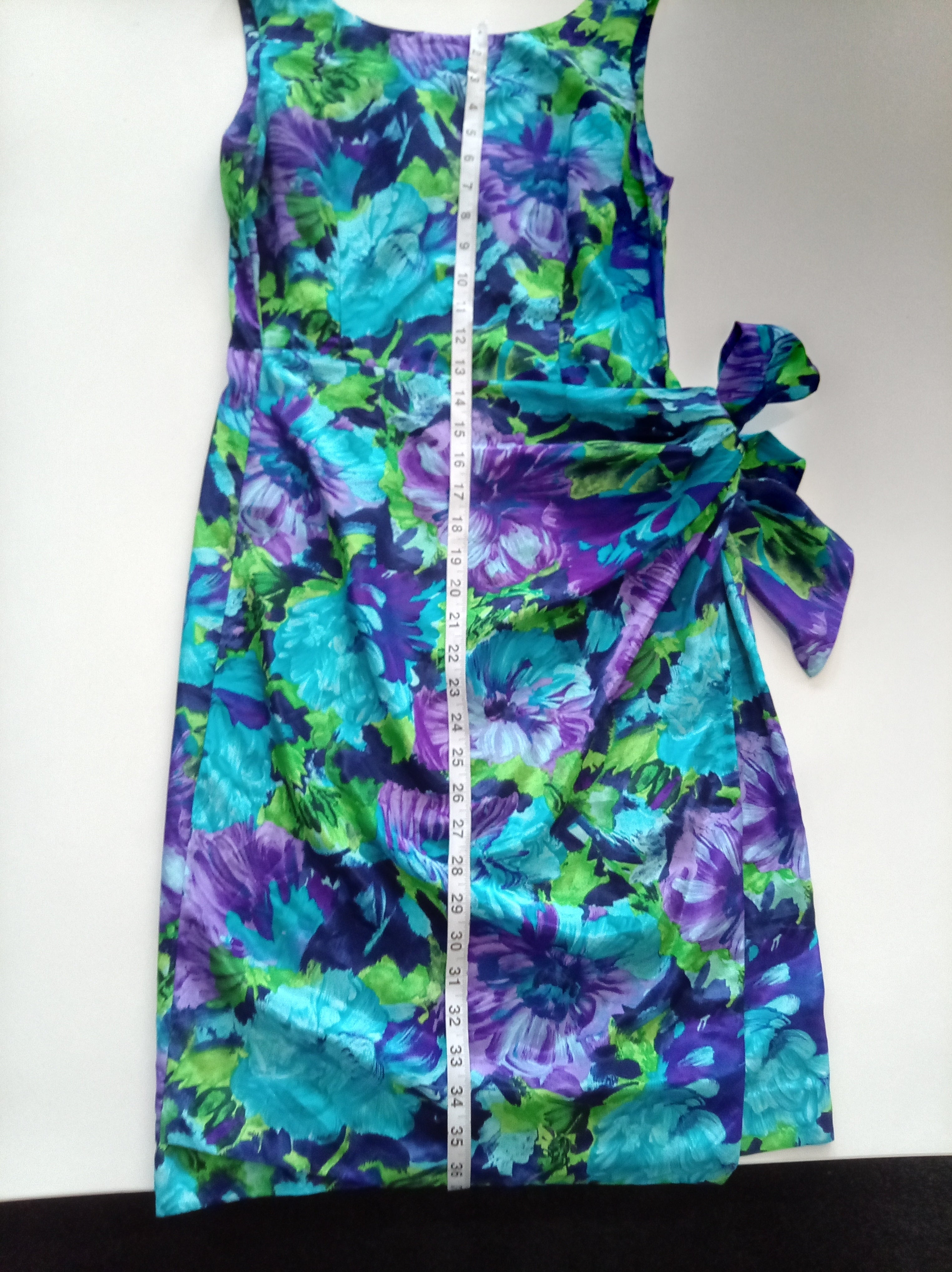 Vintage Josephine Walsh Abstract Floral Dress with Side Tie – UK 12/14