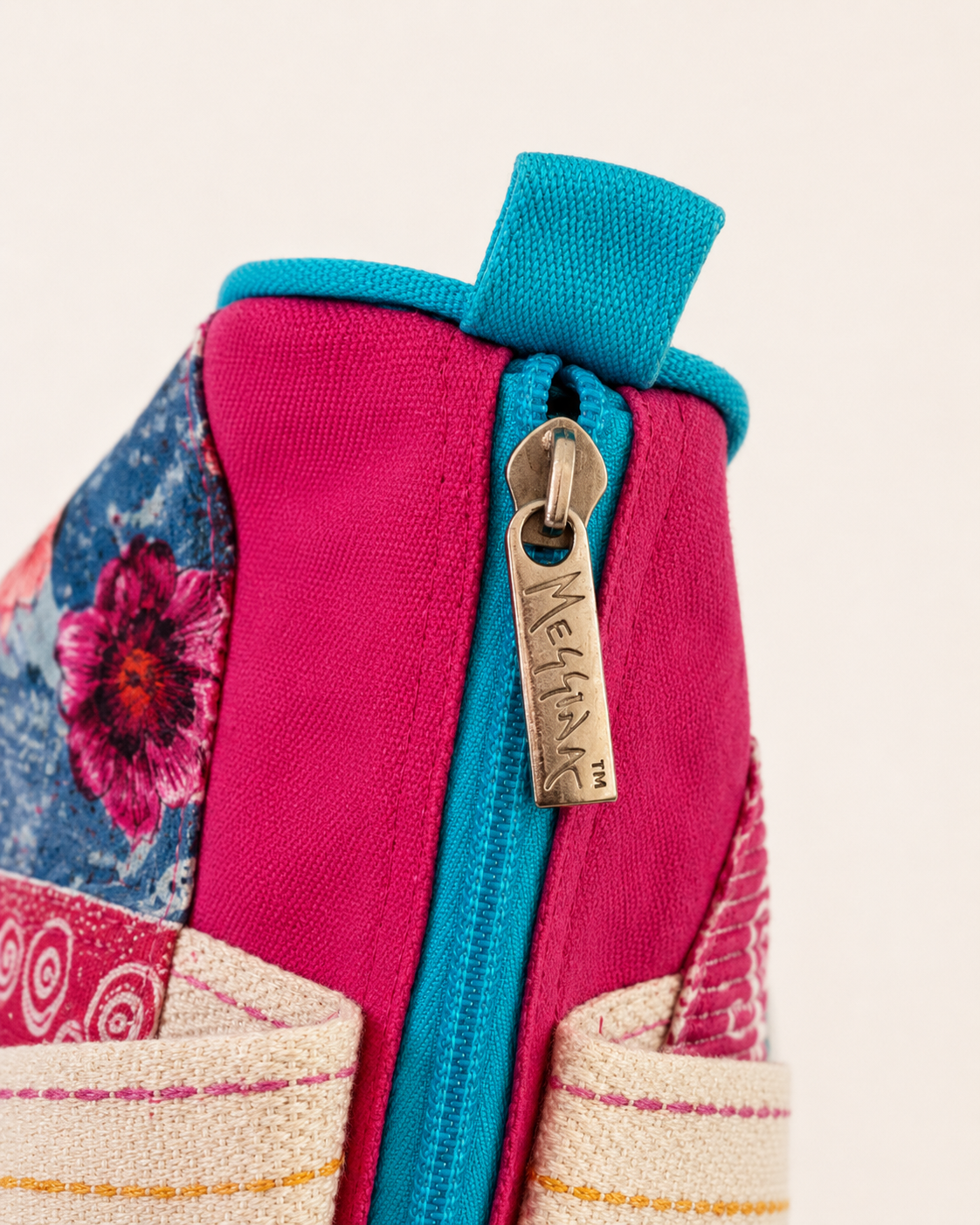 Megina Colourful Patchwork Tote Bag – Floral Boho Zip Top