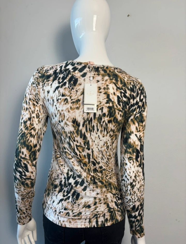 Lipsy London Lexi Animal Print Long Sleeve Jersey Top BNWT Size S