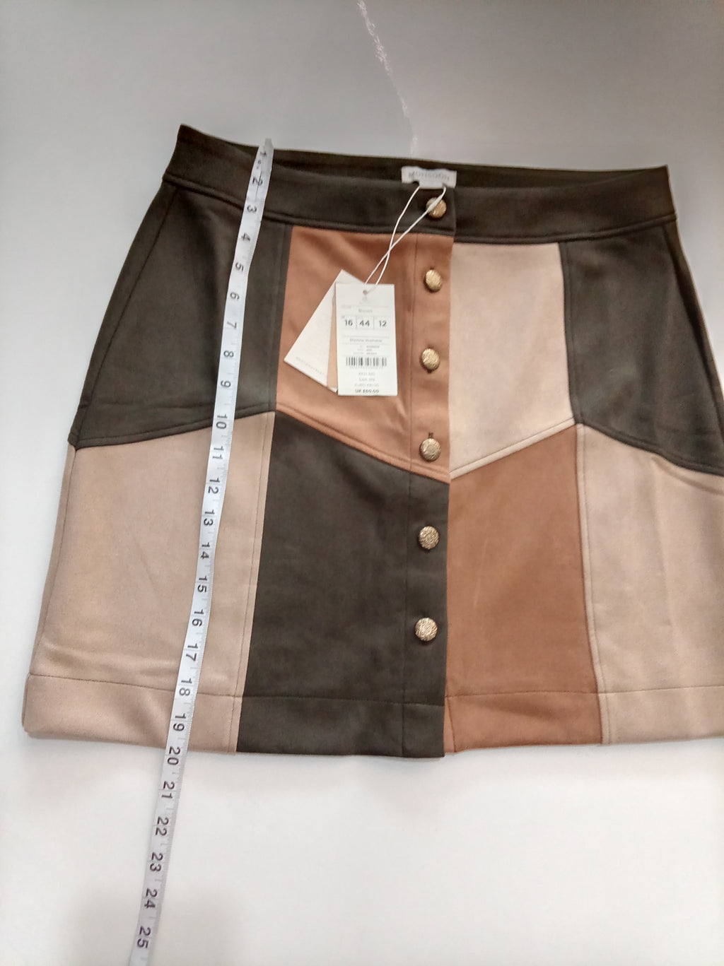 BNWT Monsoon Colour Block Faux Suede Mini Skirt UK 16 RRP £60 Retro Button Front