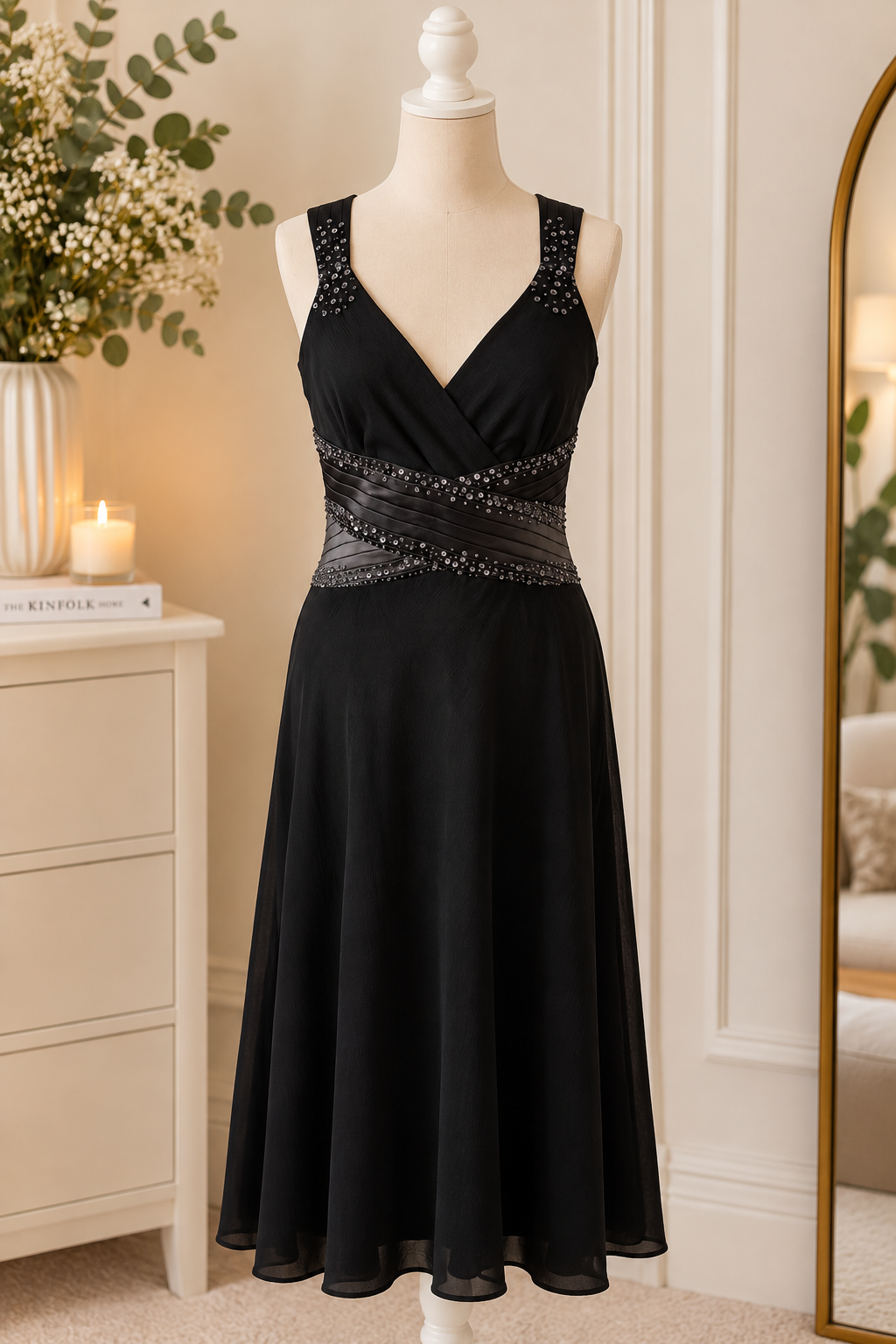 Next Black Embellished V-Neck Occasion Dress – UK 10 / EU 38