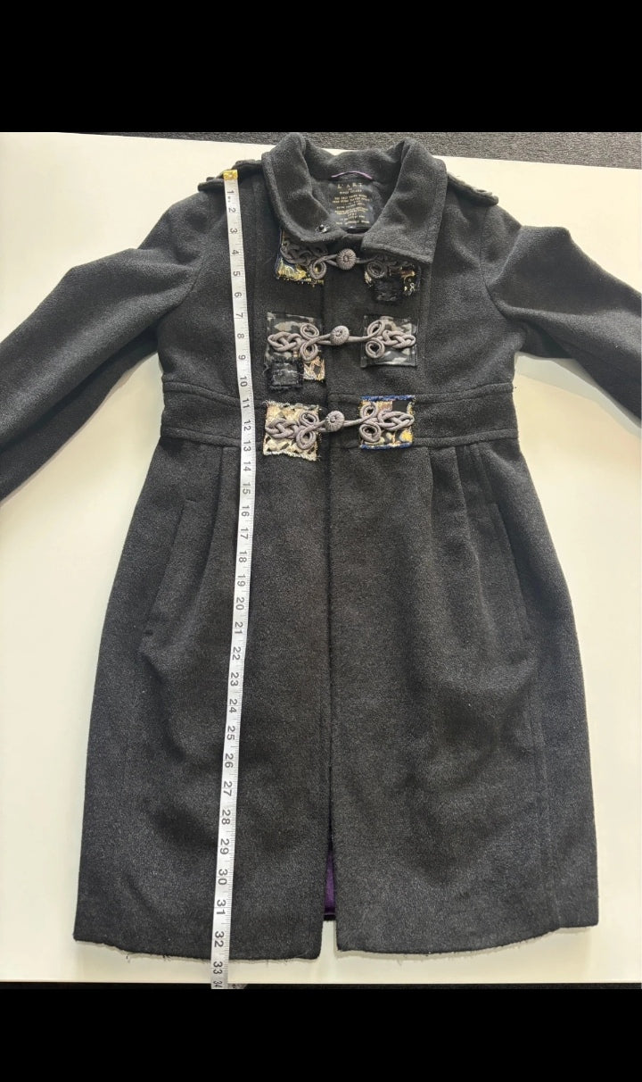L’ART de River Island Charcoal Military Coat – Embroidered Frog Detail UK 8