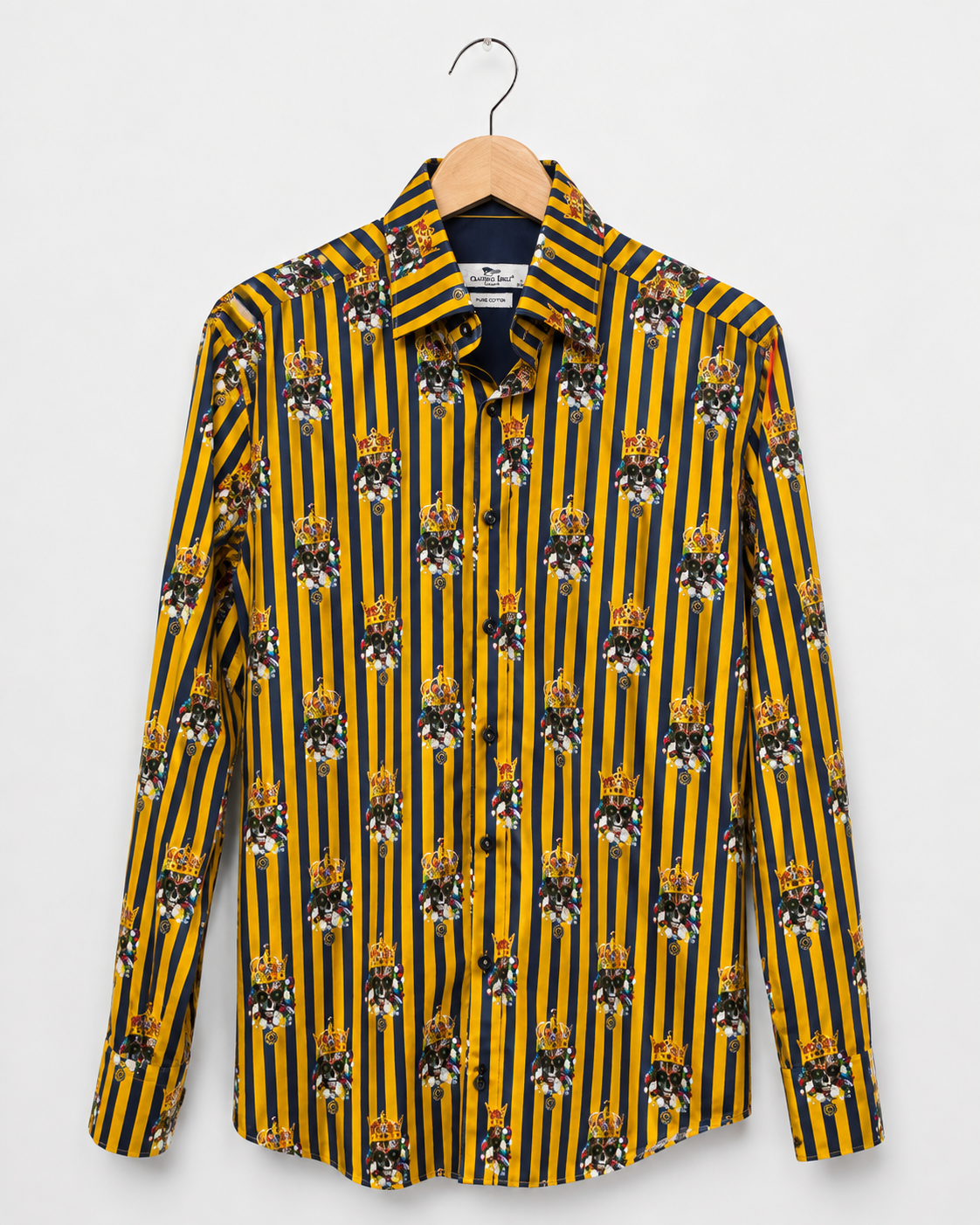 Claudio Lugli Couture Crowned Skull Stripe Cotton Shirt – Men’s M