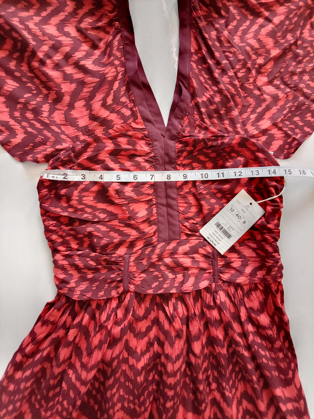 Red Abstract Print Midi Dress UK 12 BNWT Flutter Sleeve Occasion Dress