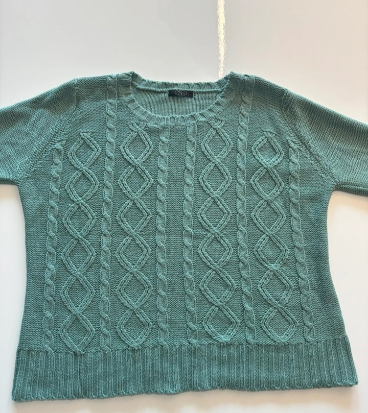 Bm Sage Green Cable Knit Jumper – Relaxed Fit Size S